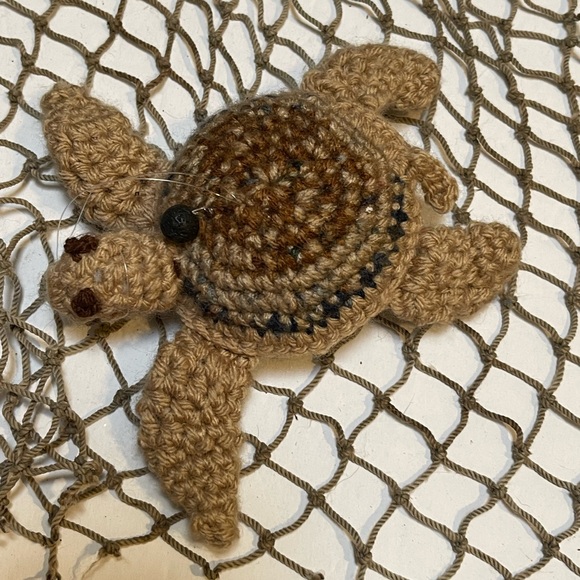 Crochet Brown & Blue Lava Bead Essential Oil Diffuser Sea Turtle Ornament SK . - Picture 1 of 5